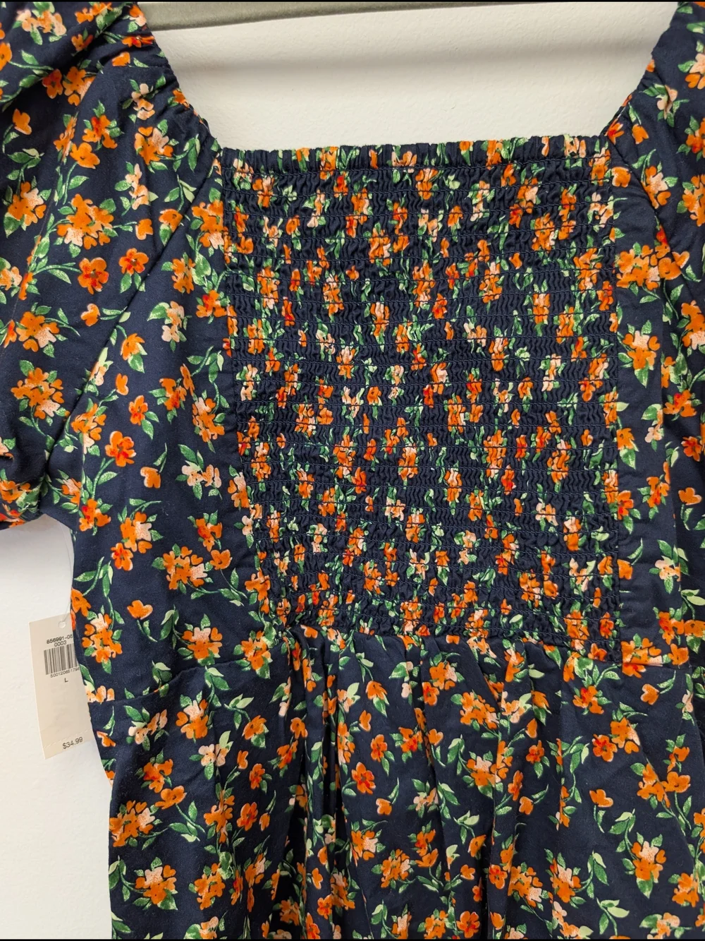 Old Navy Black Floral Square-Neck Puff Sleeve Blouse